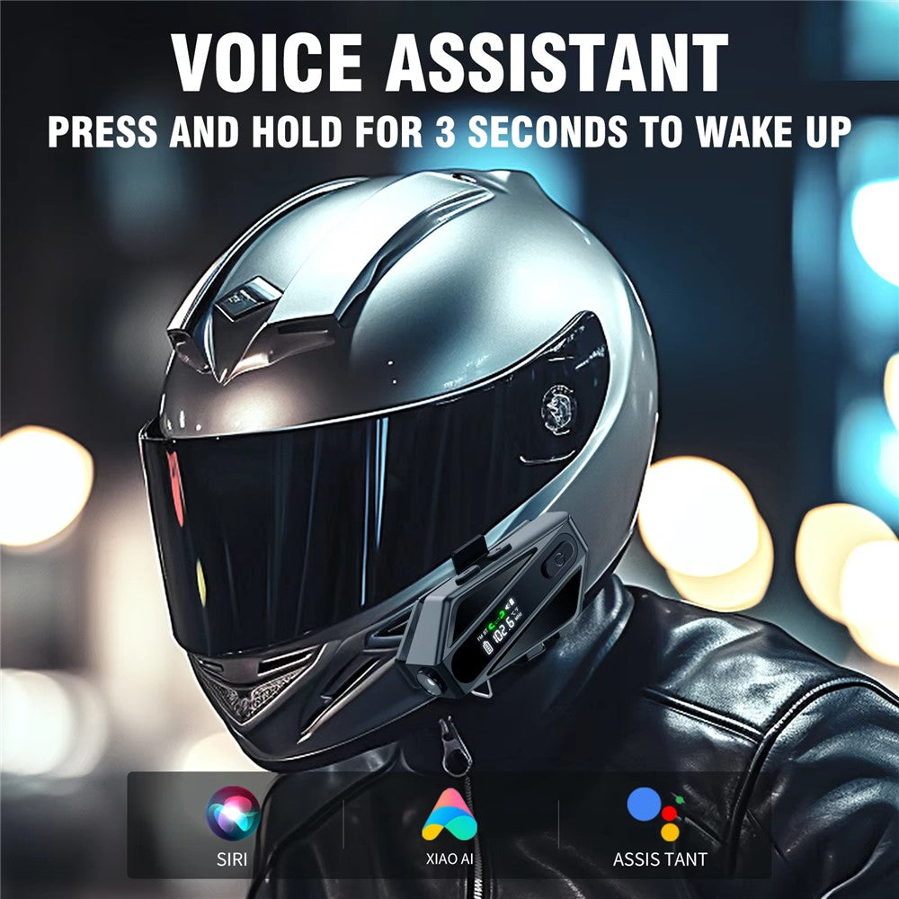 C6 Motorcycle Helmet Bluetooth-Compatible Headset with LCD Screen / FM Radio / Noise Cancellation / Voice Assistant, Hard Mic