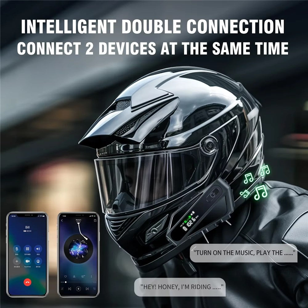 C6 Motorcycle Helmet Bluetooth-Compatible Headset with LCD Screen / FM Radio / Noise Cancellation / Voice Assistant, Hard Mic