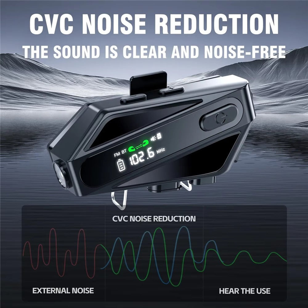 C6 Motorcycle Helmet Bluetooth-Compatible Headset with LCD Screen / FM Radio / Noise Cancellation / Voice Assistant, Hard Mic