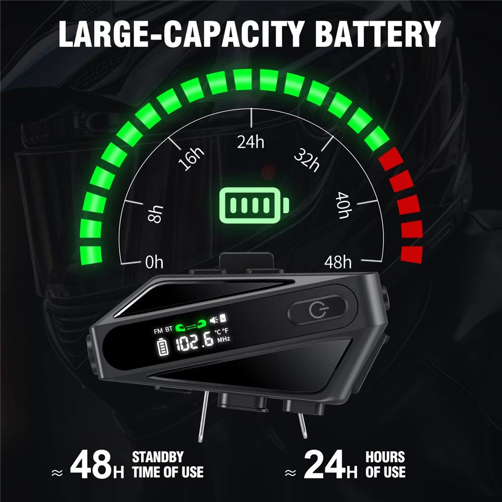 C6 Motorcycle Helmet Bluetooth-Compatible Headset with LCD Screen / FM Radio / Noise Cancellation / Voice Assistant, Hard Mic
