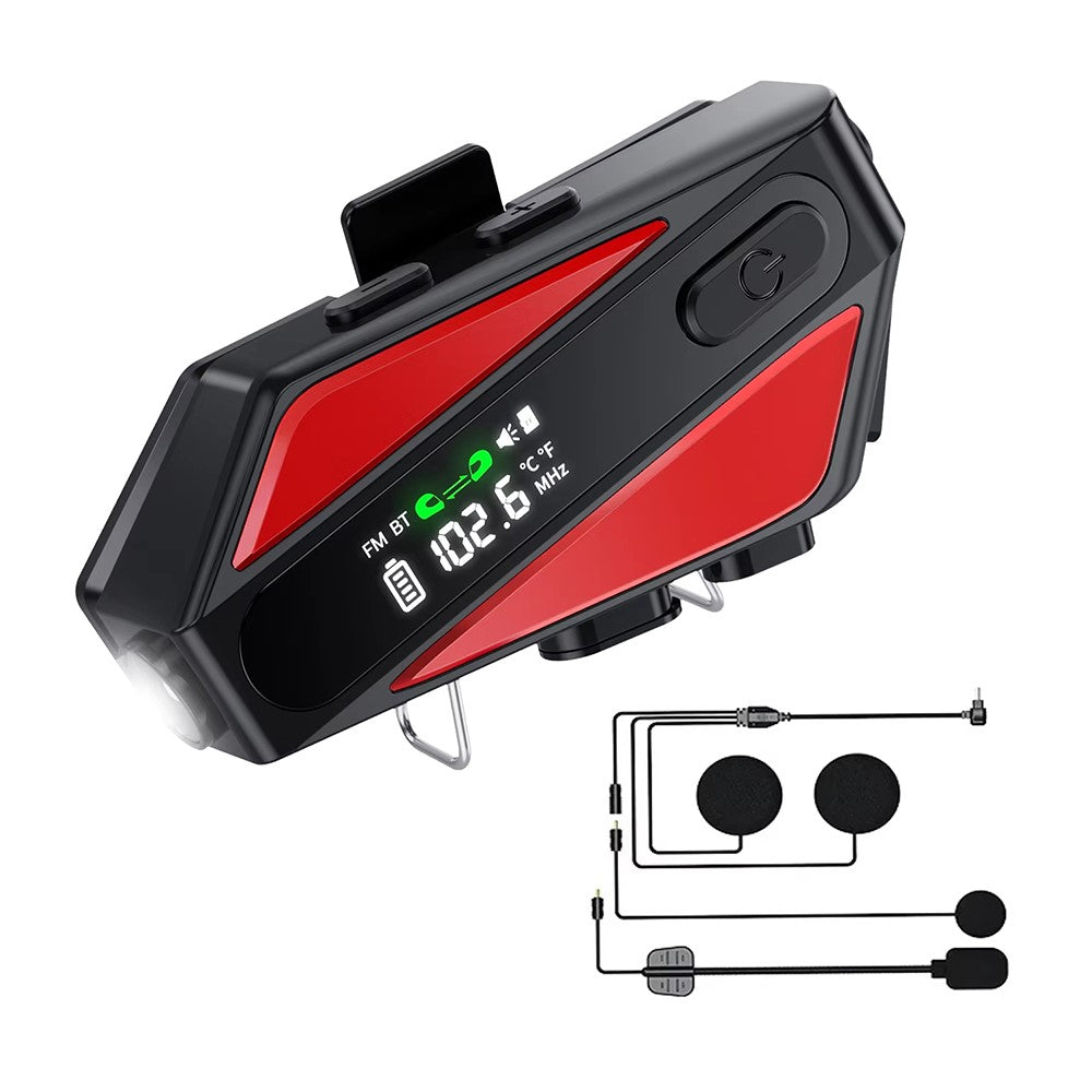 C6 Motorcycle Helmet Bluetooth-Compatible Headset with LCD Screen / FM Radio / Noise Cancellation / Voice Assistant, Hard Mic