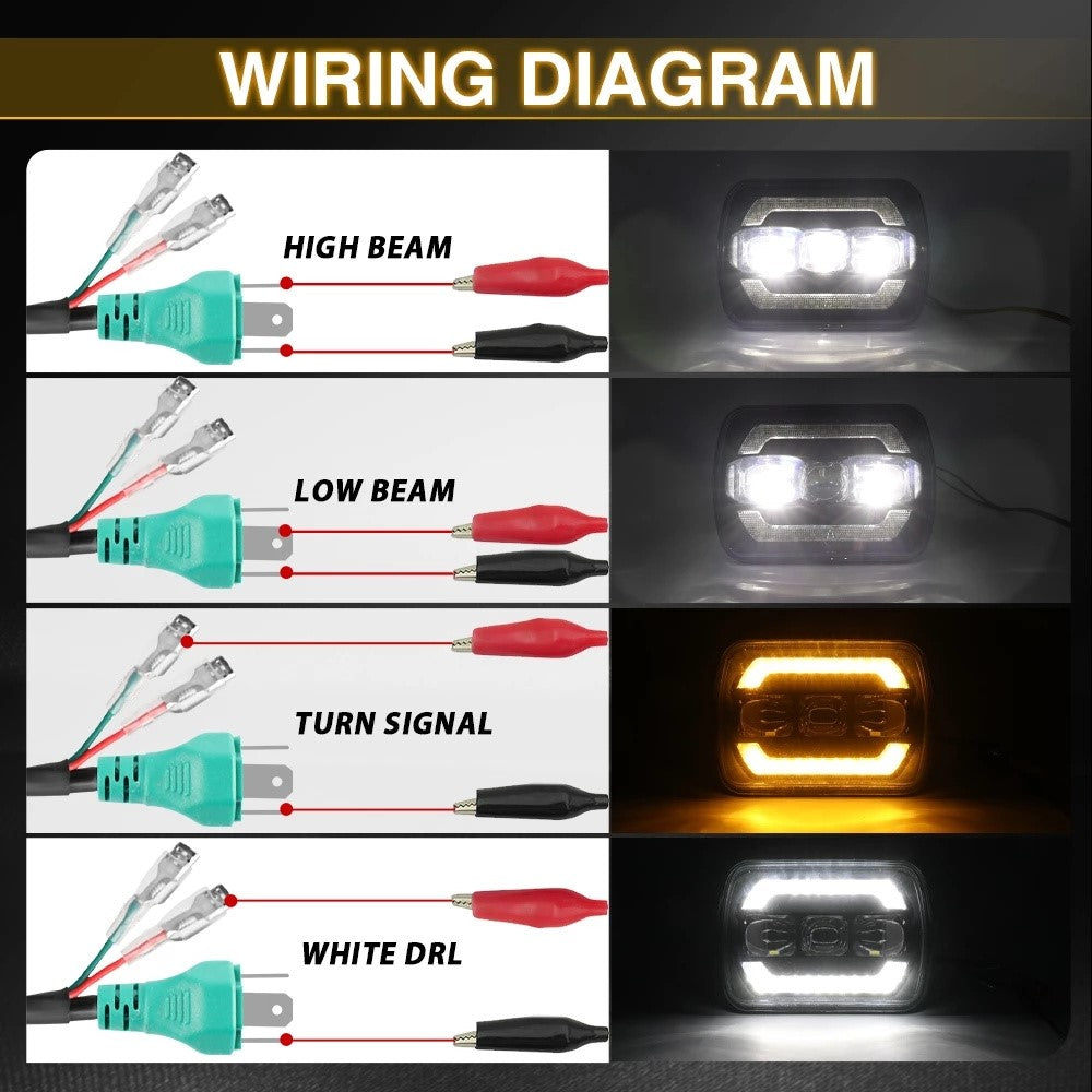 7 Inch Square LED Headlight Assembly Upgrade for Wrangler DRL Integrated Headlamp