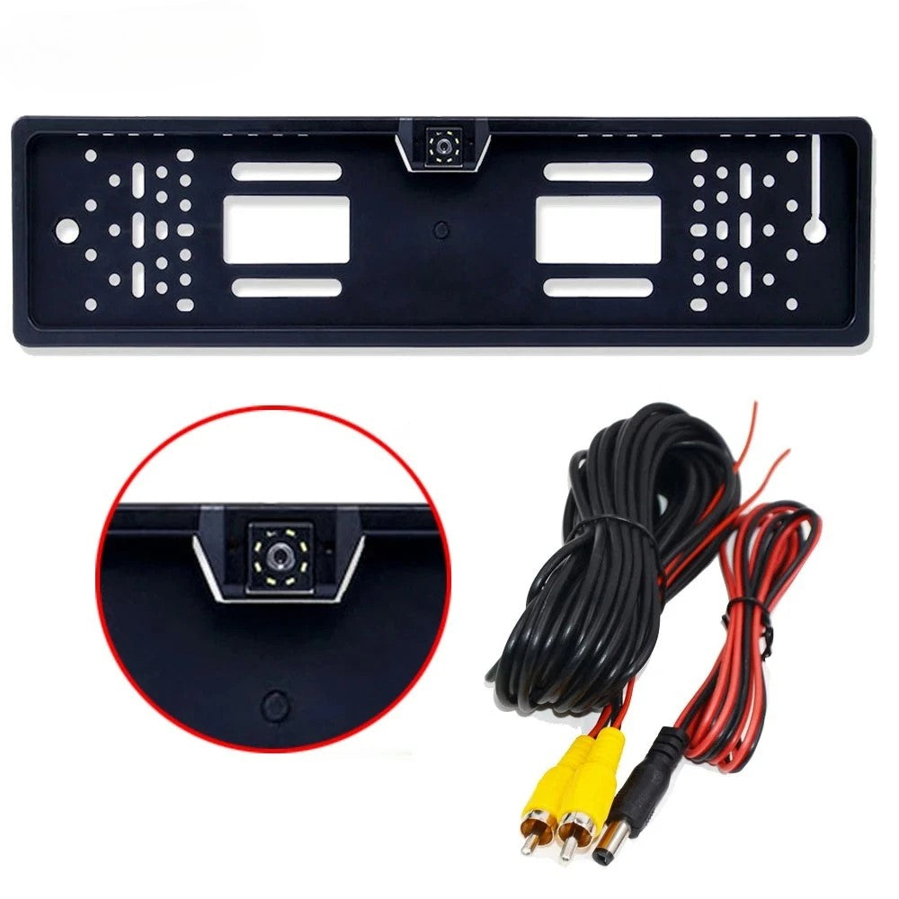European License Plate Frame with 8-LED Night Vision AHD 1080P Wide Angle Car Rear View Camera for Reverse Parking
