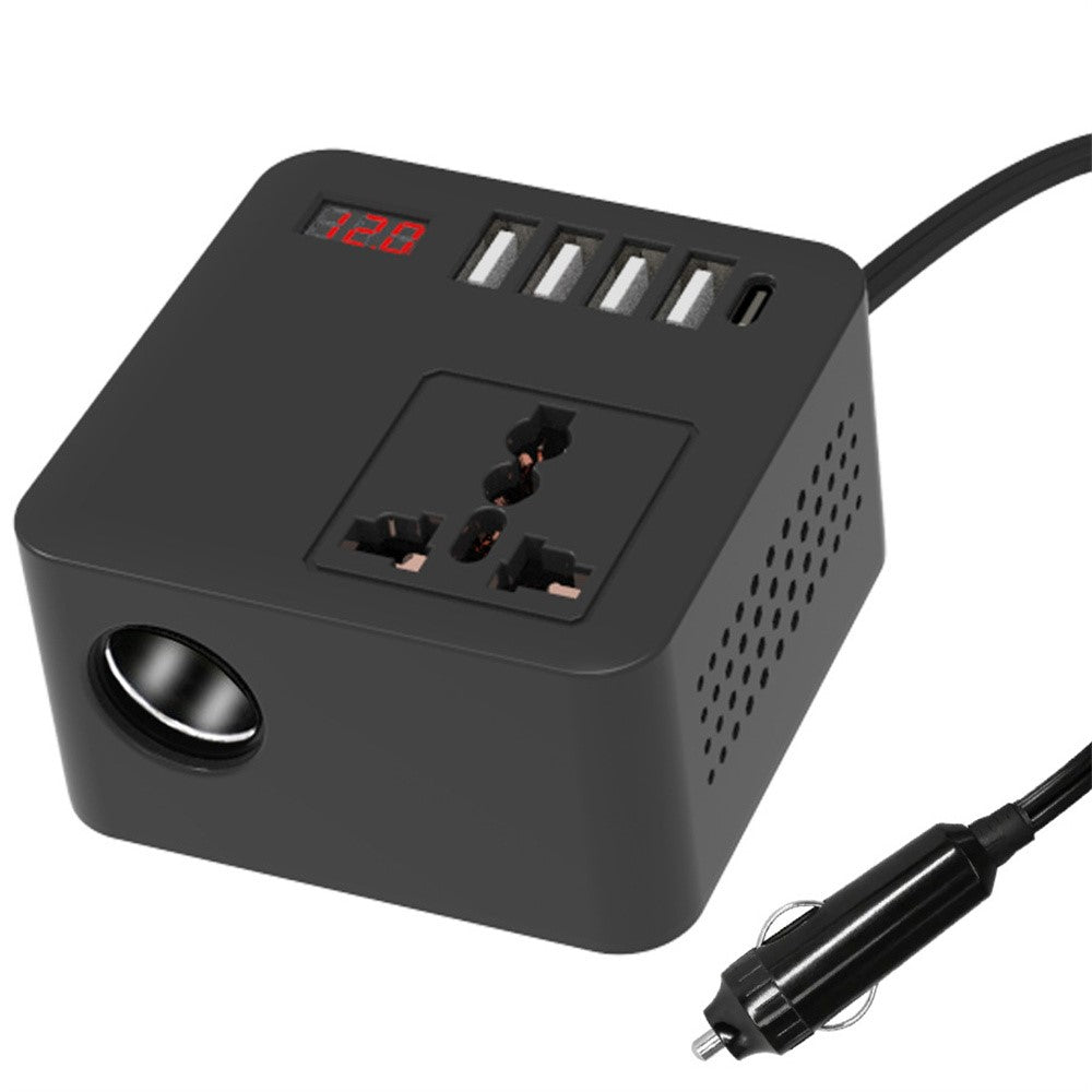 Digital Display Bil Power Inverter DC 12V / 24V til AC 110V / 220V Multifunktionsomformer Oplader med USB C + USB A + AC Stikkontakt