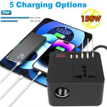 Digital Display Bil Power Inverter DC 12V / 24V til AC 110V / 220V Multifunktionsomformer Oplader med USB C + USB A + AC Stikkontakt