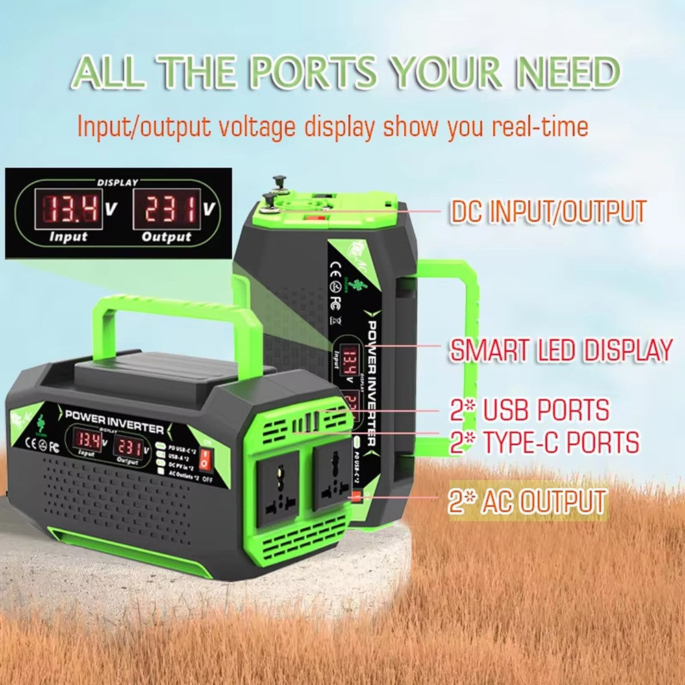 300W 12V DC to 220V AC Car Power Inverter with AC Outlet 2 USB + 2 Type-C Fast Charger for Laptop Tablet
