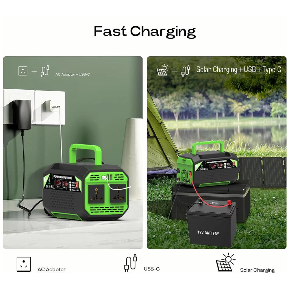 300W 12V DC to 220V AC Car Power Inverter with AC Outlet 2 USB + 2 Type-C Fast Charger for Laptop Tablet