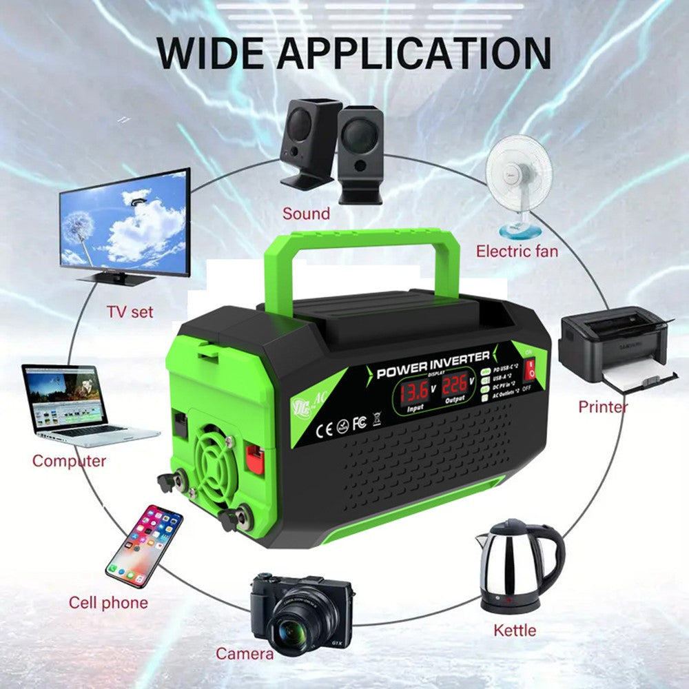 300W 12V DC to 220V AC Car Power Inverter with AC Outlet 2 USB + 2 Type-C Fast Charger for Laptop Tablet