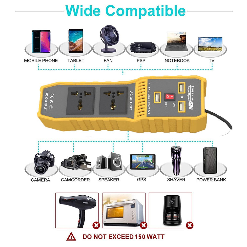 12V DC til 220V AC 400W Bil Power Inverter Bærbar 3 USB-porte + 2 AC-udtag Konverter
