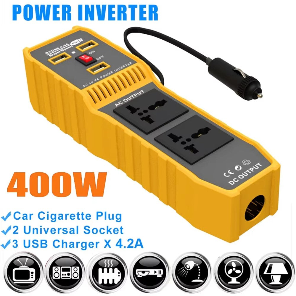 12V DC til 220V AC 400W Bil Power Inverter Bærbar 3 USB-porte + 2 AC-udtag Konverter