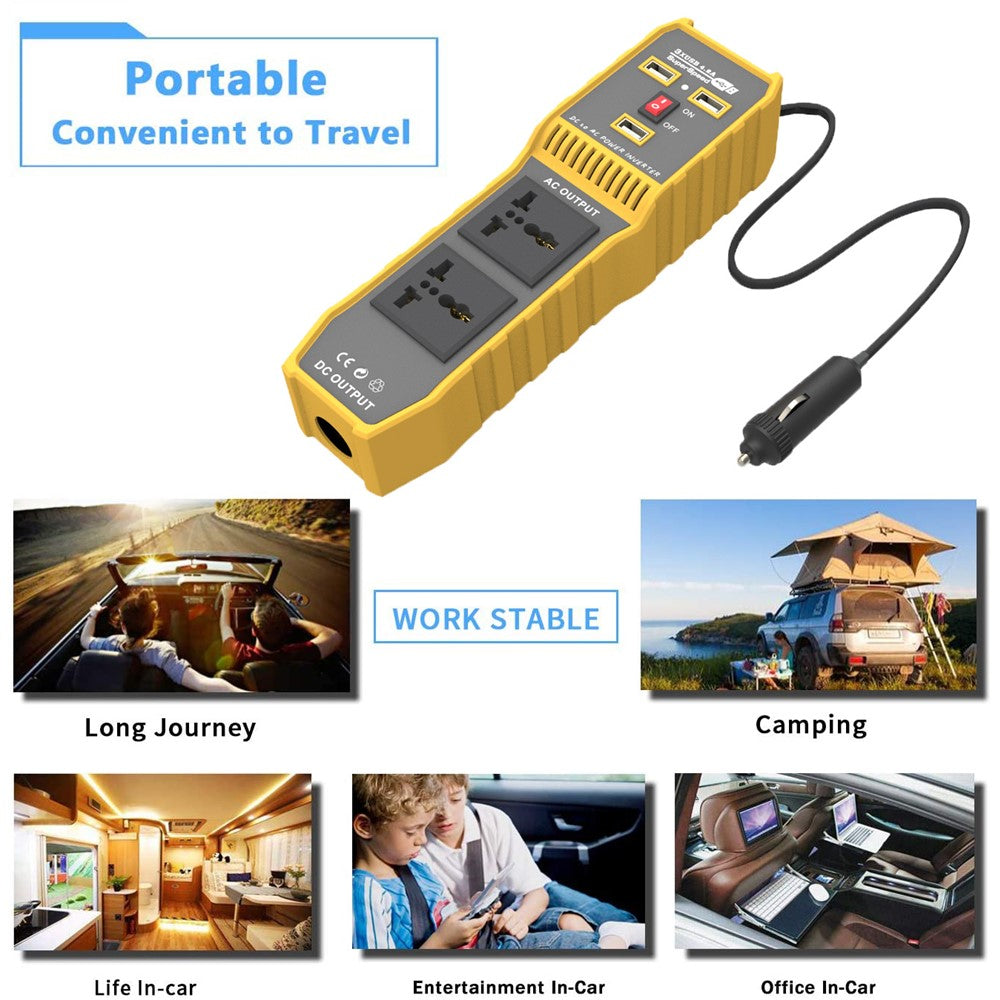 12V DC til 220V AC 400W Bil Power Inverter Bærbar 3 USB-porte + 2 AC-udtag Konverter
