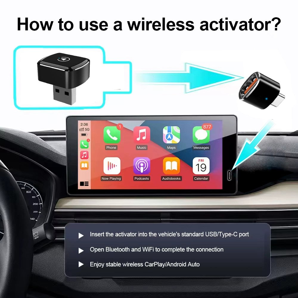 M26 2 in 1 For CarPlay  /  Android Auto Wired to Wireless Car Adapter 5.8G / 2.4G Dual Band WiFi Bluetooth-compatible USB Dongle
