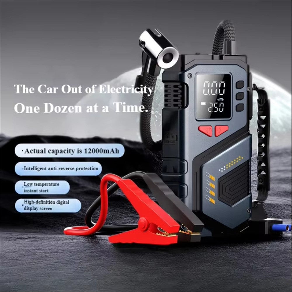 Digital Display Wireless Car Air Pump Emergency Jump Starter with Flashlight for Car Electric Vehicle