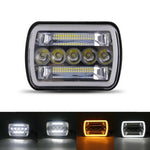 7 Inch 5-LED Square Headlight Dual Color High Low Beam Car DRL Turn Signal Daytime Running Lamp