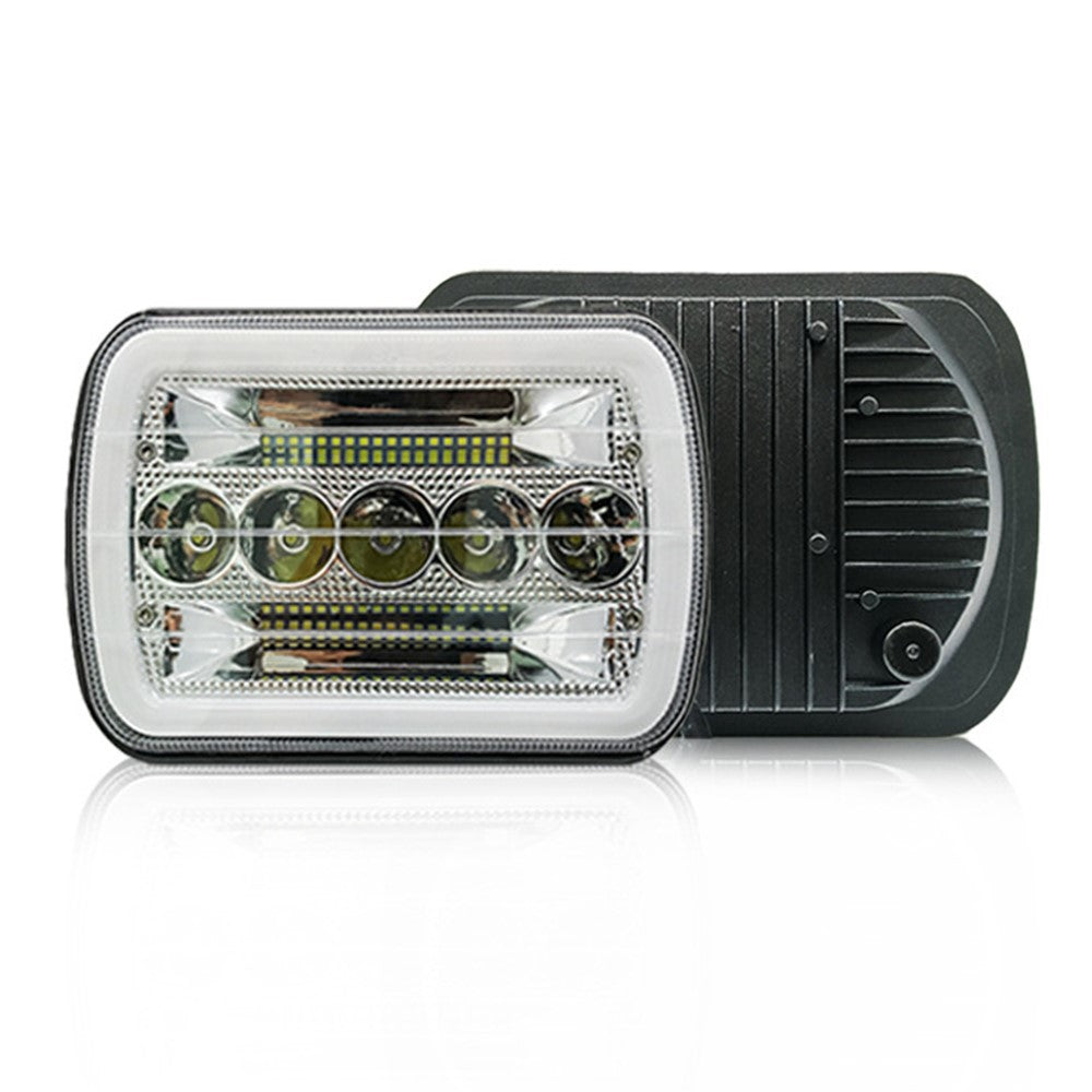 7 Inch 5-LED Square Headlight Dual Color High Low Beam Car DRL Turn Signal Daytime Running Lamp