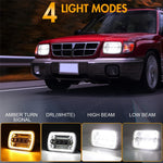 7 Inch 5-LED Square Headlight Dual Color High Low Beam Car DRL Turn Signal Daytime Running Lamp