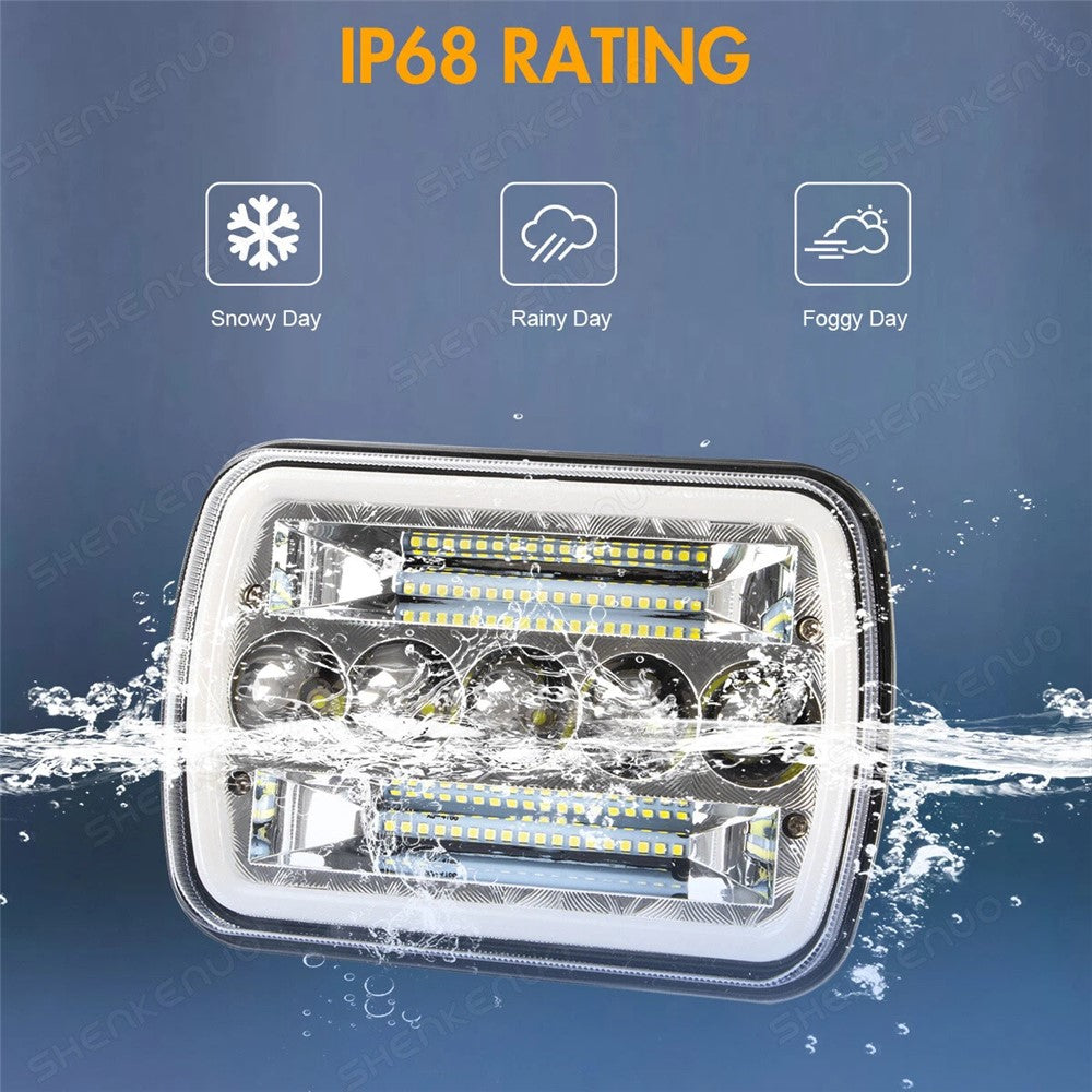 7 Inch 5-LED Square Headlight Dual Color High Low Beam Car DRL Turn Signal Daytime Running Lamp