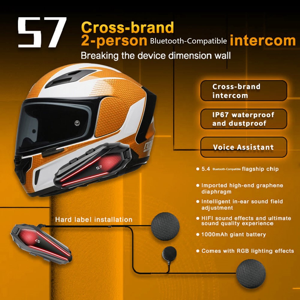 S7 PRO Motorcycle Helmet IP67 Waterproof Bluetooth-Compatible Headset Intercom with 2-in-1 Mic