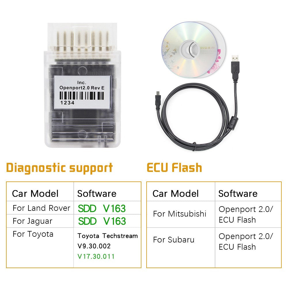 OpenPort 2.0 ECU Flash OBD / OBD2 Tuning Car Diagnostic Tool J2534 Scanner with Recording Disc