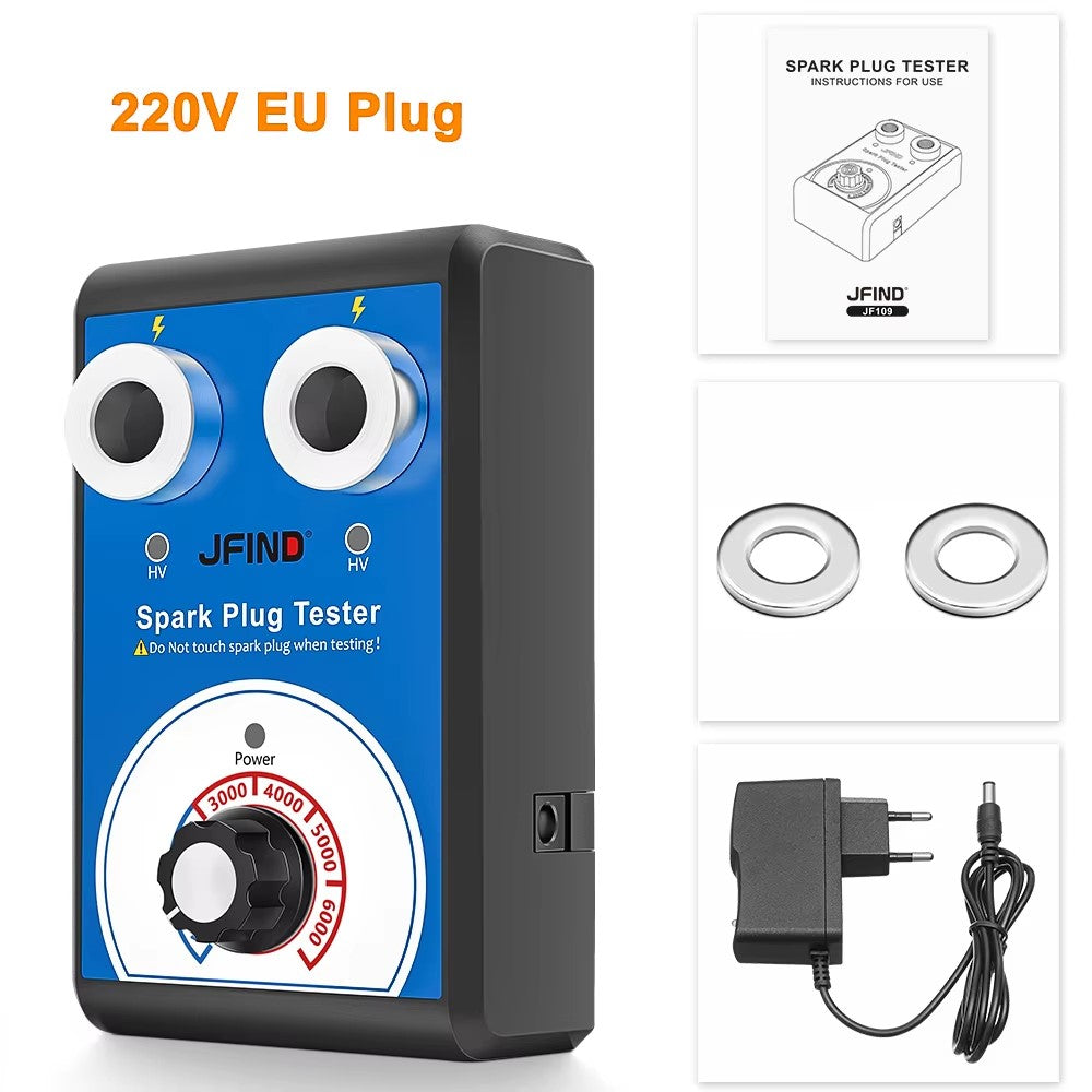JFIND JF109 13mm Double Hole Spark Plug Tester 110V / 220V to 12V Car Motorcycle Detector Ignition Plug Analyzer