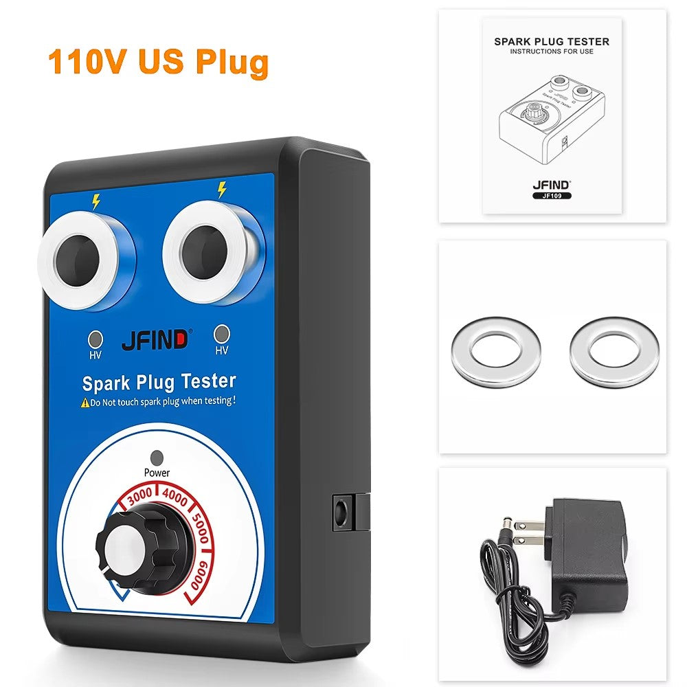 JFIND JF109 13mm Double Hole Spark Plug Tester 110V / 220V to 12V Car Motorcycle Detector Ignition Plug Analyzer