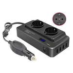12V to 220V Converter Digital Display 200W Car Power Inverter with Dual EU Sockets and 4 USB Ports