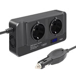 12V to 220V Converter Digital Display 200W Car Power Inverter with Dual EU Sockets and 4 USB Ports