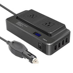 12V to 220V Converter Digital Display 200W Car Power Inverter with Dual EU Sockets and 4 USB Ports