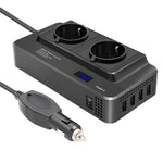 12V to 220V Converter Digital Display 200W Car Power Inverter with Dual EU Sockets and 4 USB Ports