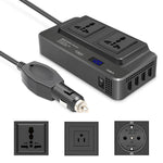 Digital Display Bil Strøminverter 12V til 220V Konverter Universal Stikdåse med 2 AC-udtag og 4 USB-porte