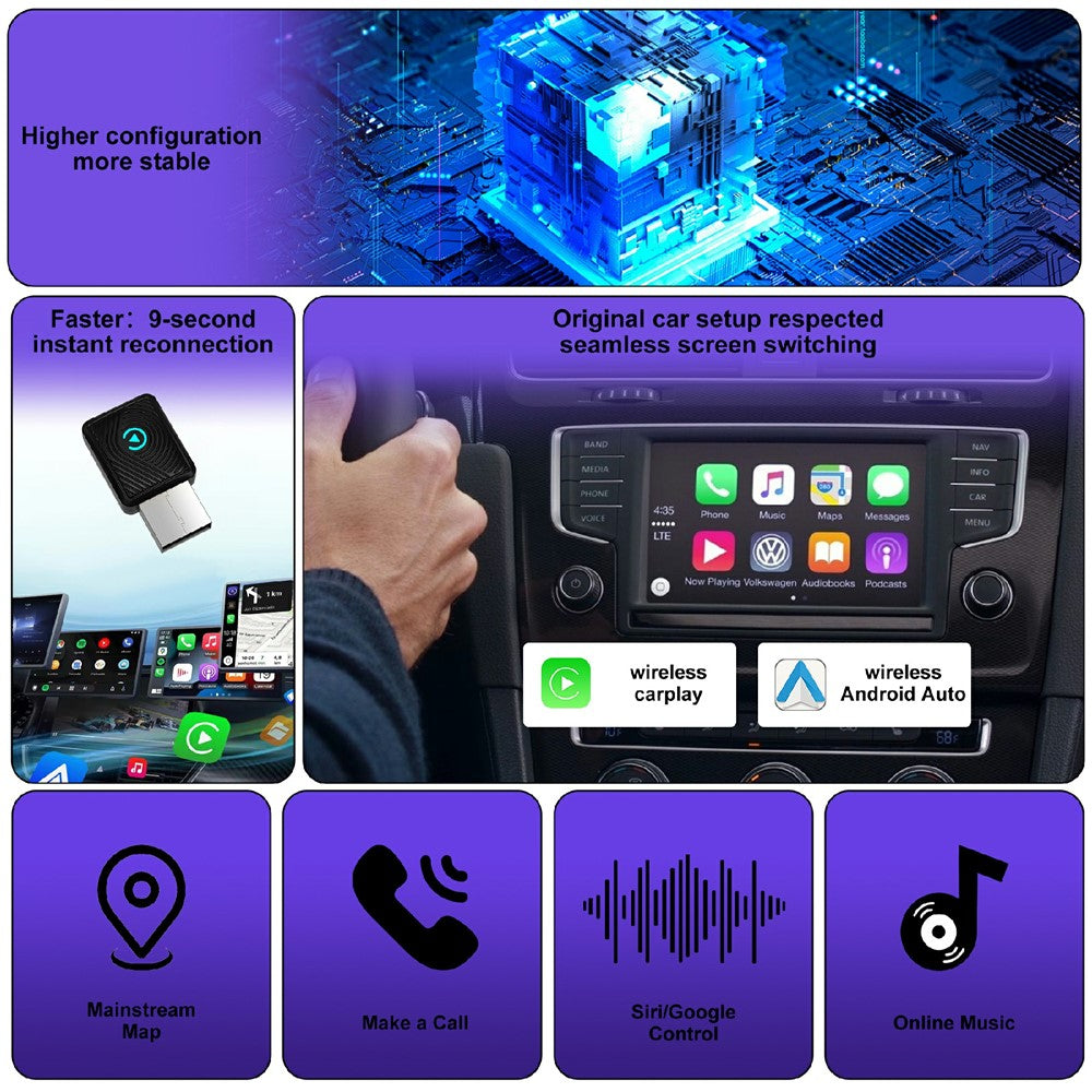 CP025 2-i-1 trådløs CarPlay Android Auto-adapter Wi-Fi 6 5GHz bilforbindelsesmodul Kablet til trådløs Plug Play Car Link Box