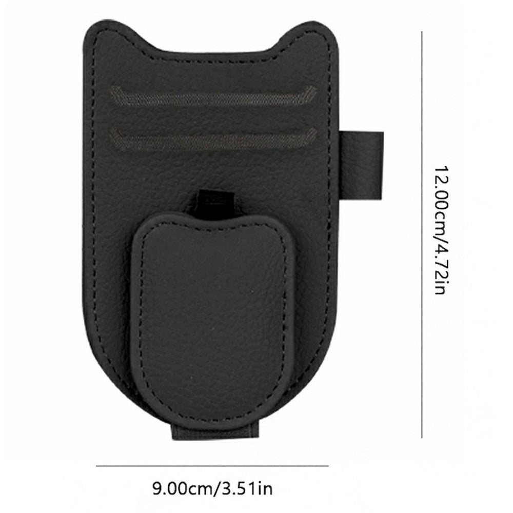 Multi-Functional Sunglasses Holder for Car Sun Visor Clip On PU Leather Card Organizer with Pen Loop