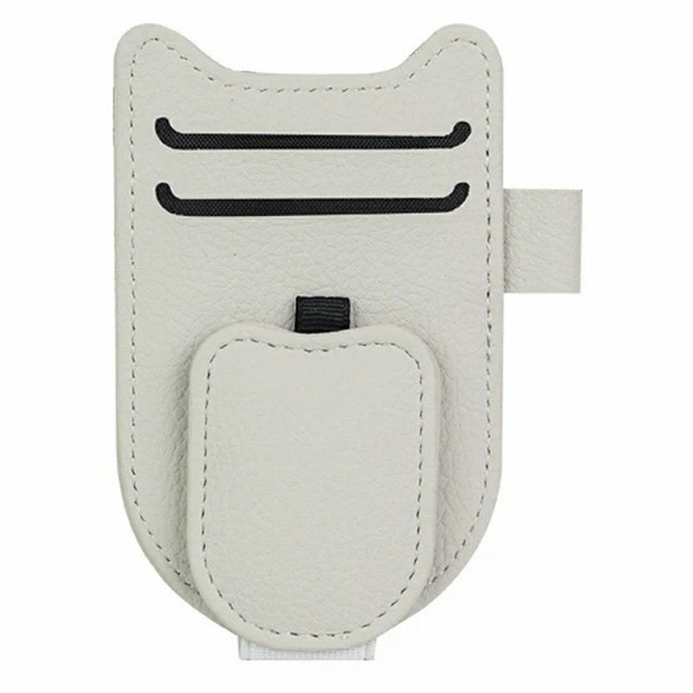 Multi-Functional Sunglasses Holder for Car Sun Visor Clip On PU Leather Card Organizer with Pen Loop