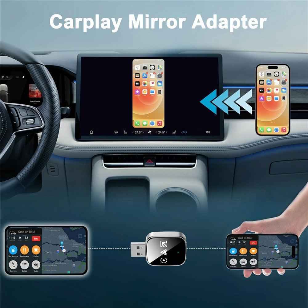 TYS-4222M 3-i-1 Spejl Trådløs CarPlay Adapter til biler med CarPlay/Android Auto Kablet til Trådløs Konverter Understøtter Airplay