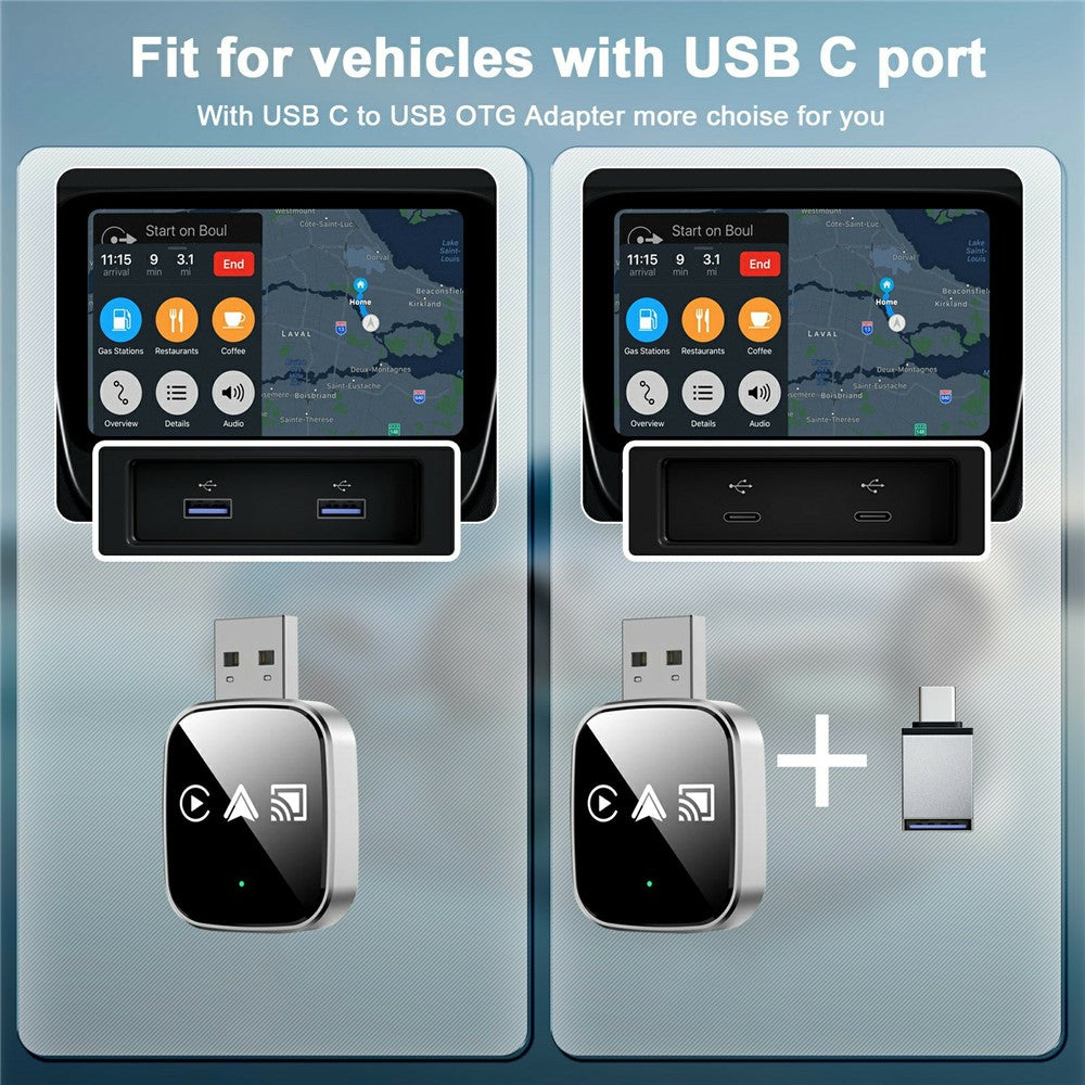TYS-4222M 3-i-1 Spejl Trådløs CarPlay Adapter til biler med CarPlay/Android Auto Kablet til Trådløs Konverter Understøtter Airplay