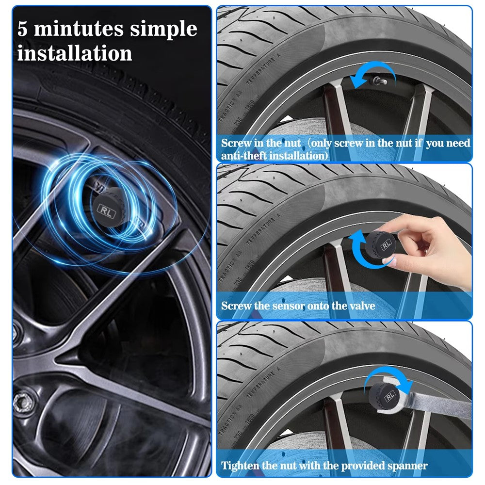 T26 Solar Powered TPMS Buzzer Alert Tire Pressure Monitoring System with 4 External Sensors, Basic Version