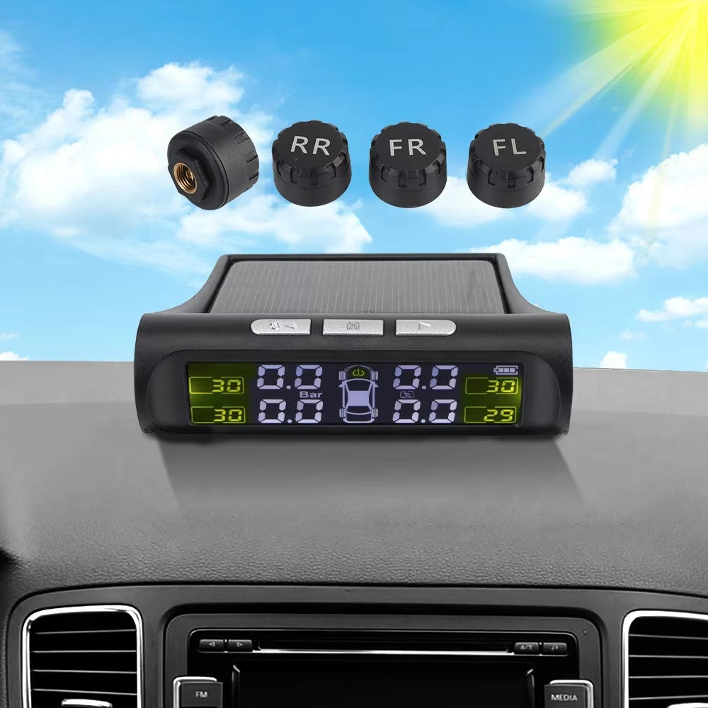 T26 Solar Powered TPMS Buzzer Alert Tire Pressure Monitoring System with 4 External Sensors, Basic Version