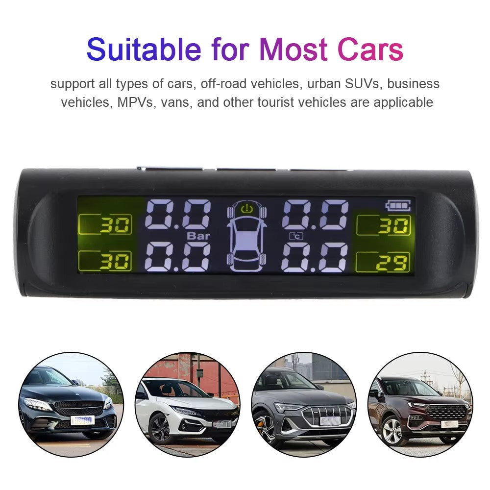 T26 Solar Powered TPMS Buzzer Alert Tire Pressure Monitoring System with 4 External Sensors, Basic Version