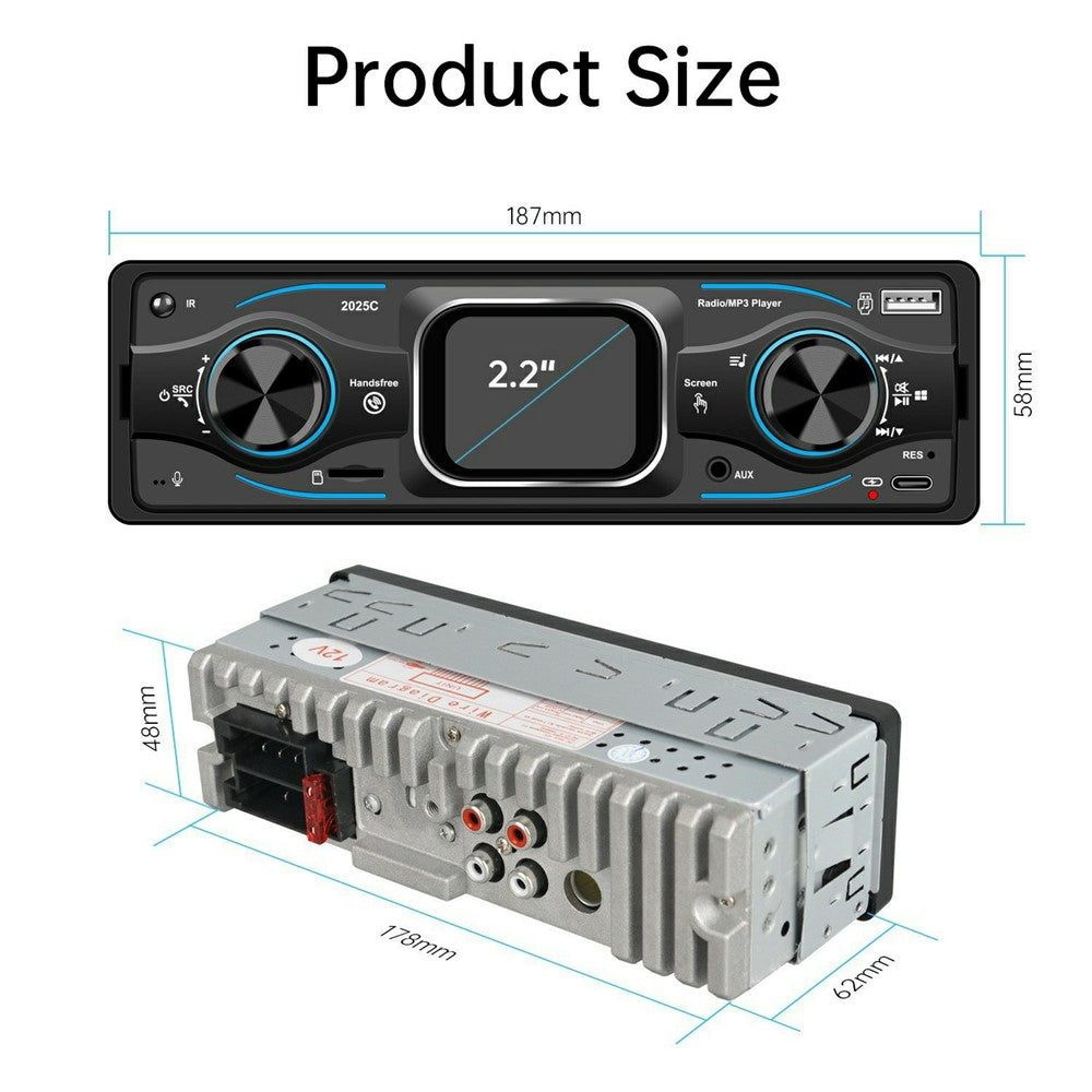 2025C Single DIN Bilradio MP3-afspiller med 2,2 Tommer Touchskærm Bluetooth-kompatibel Højttaler FM-radio