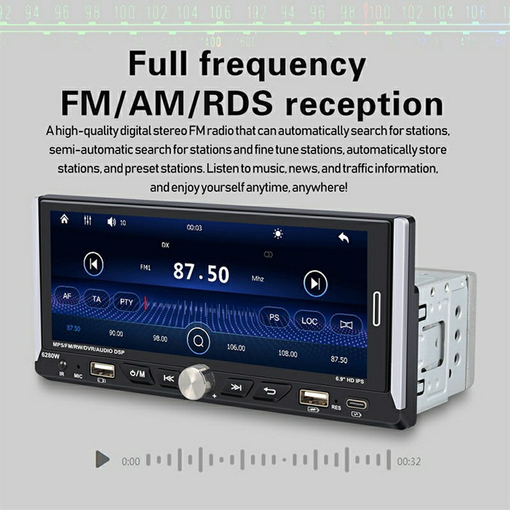 6280W 6,9 Tommer Touchskærm Enkelt DIN Bil Stereo Modtager Trådløs CarPlay Android Auto Bluetooth-kompatibel Multimedieafspiller