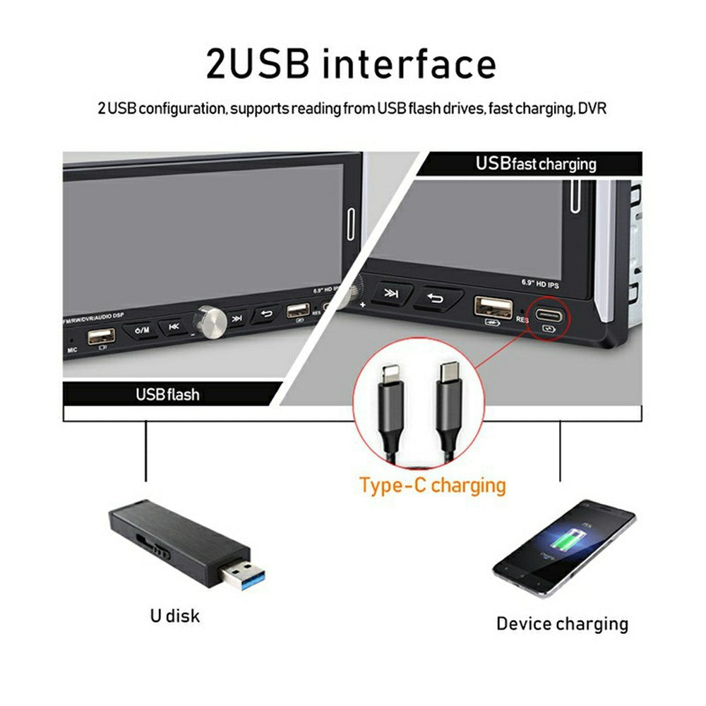 6280W 6,9 Tommer Touchskærm Enkelt DIN Bil Stereo Modtager Trådløs CarPlay Android Auto Bluetooth-kompatibel Multimedieafspiller