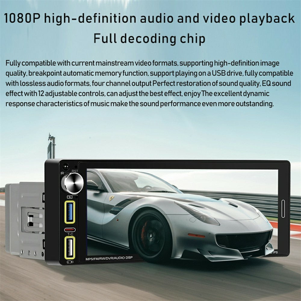 6290W 6.9 Inch Touch Screen Single Din Car Stereo Radio CarPlay Android Auto Bluetooth-compatible MP5 Player