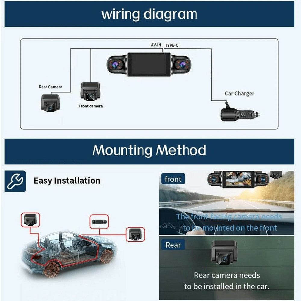2K + 1080Px4 5 kanaler 3,0-tums skärm bil dashcam 24-timmars parkeringsövervakning mörkerseende WiFi-kamera stöd OBD