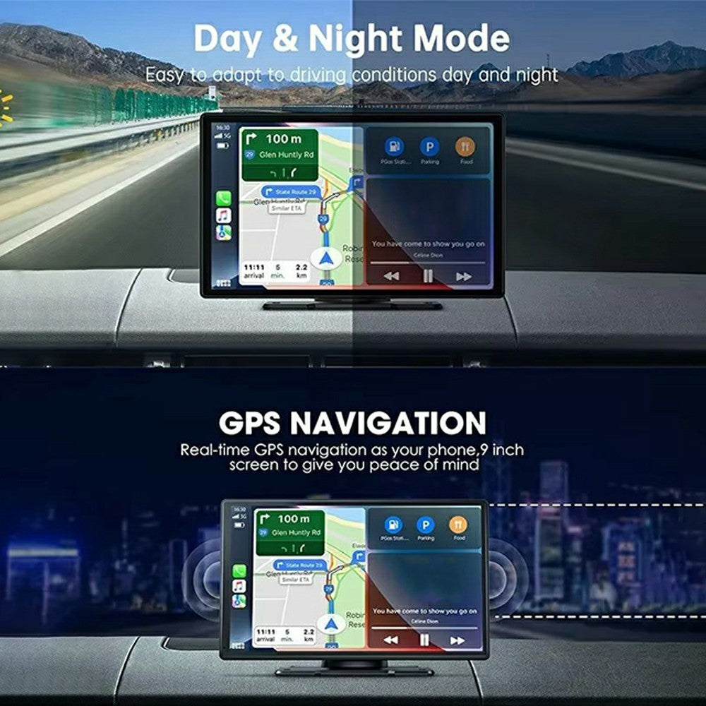 9 Inch Large Screen Allwinner V553 Wireless CarPlay Screen Multimedia Player with 4K + 1080P Front and Rear Dual Recording Dash Cam