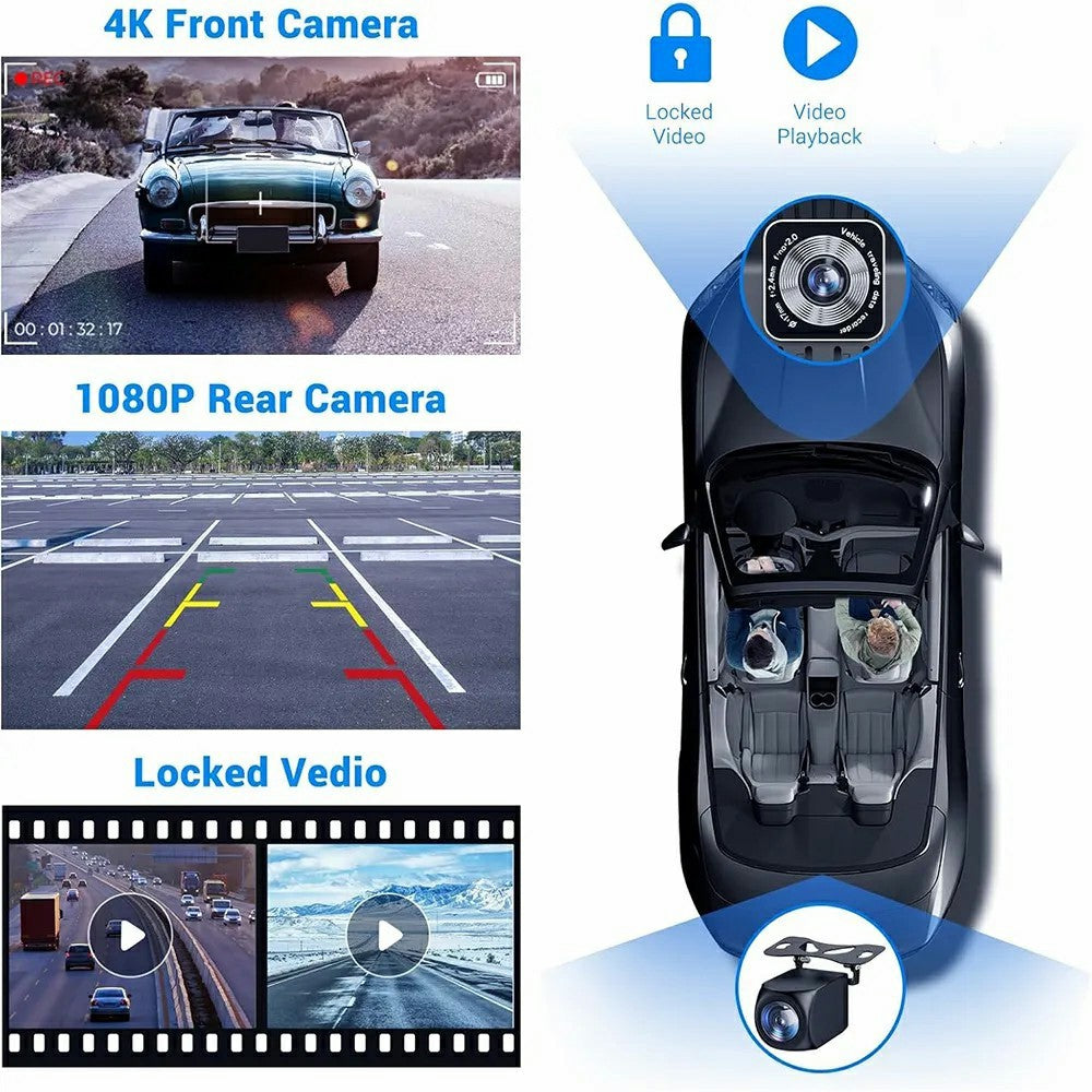 9 Inch Large Screen Allwinner V553 Wireless CarPlay Screen Multimedia Player with 4K + 1080P Front and Rear Dual Recording Dash Cam