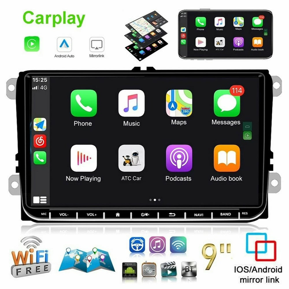 9 Inch CarPlay Android 9.0 Quad Core GPS Navigation Car Stereo Multimedia Player for Volkswagen 2003-2016, 2+32GB