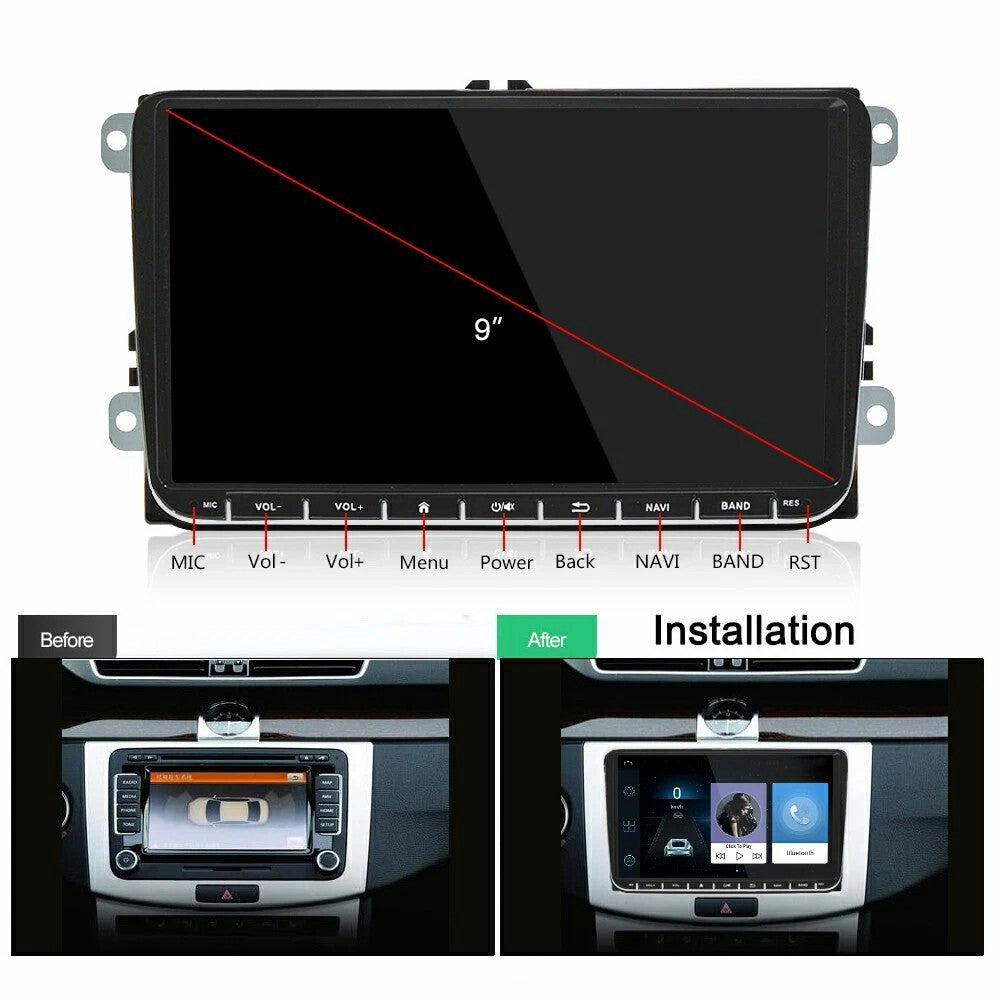 9 Inch CarPlay Android 9.0 Quad Core GPS Navigation Car Stereo Multimedia Player for Volkswagen 2003-2016, 2+32GB
