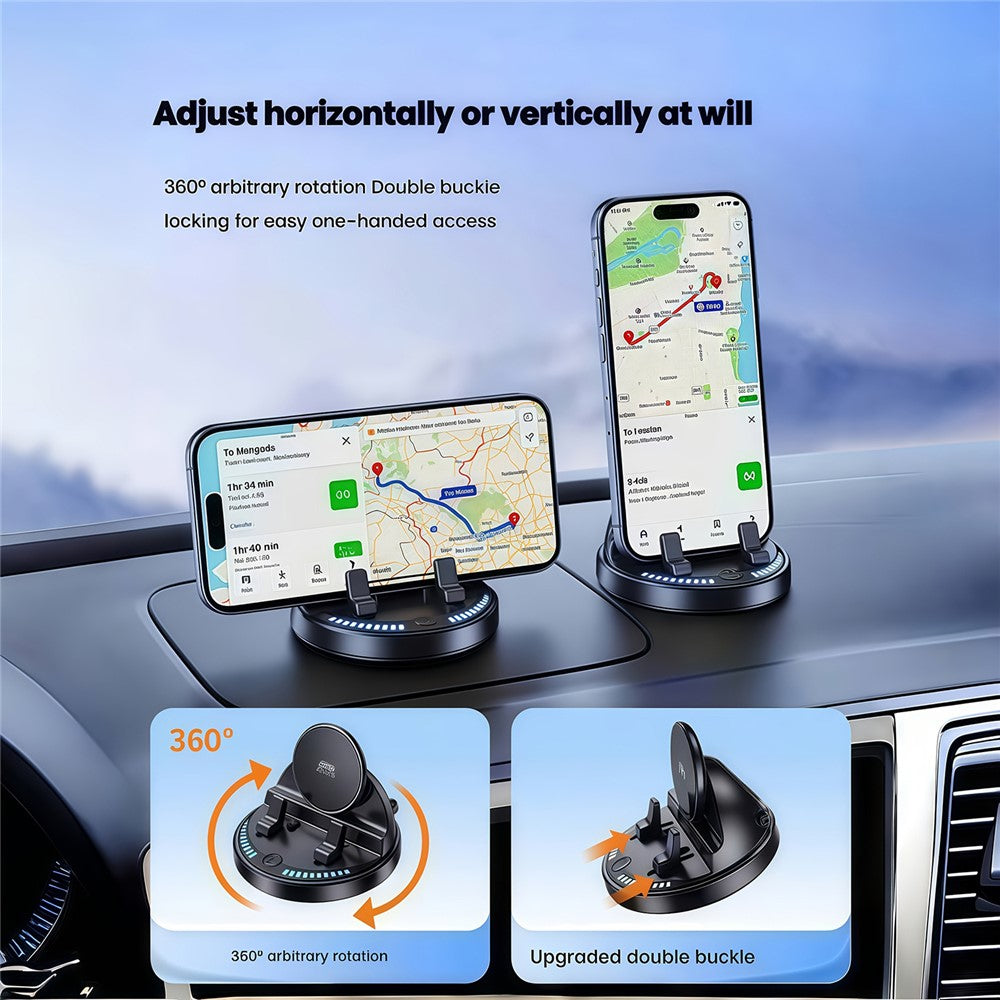 15W Wireless Fast Charger Auto Clamp 360 Degree Rotatable Car Dashboard Mount Phone Holder Bracket