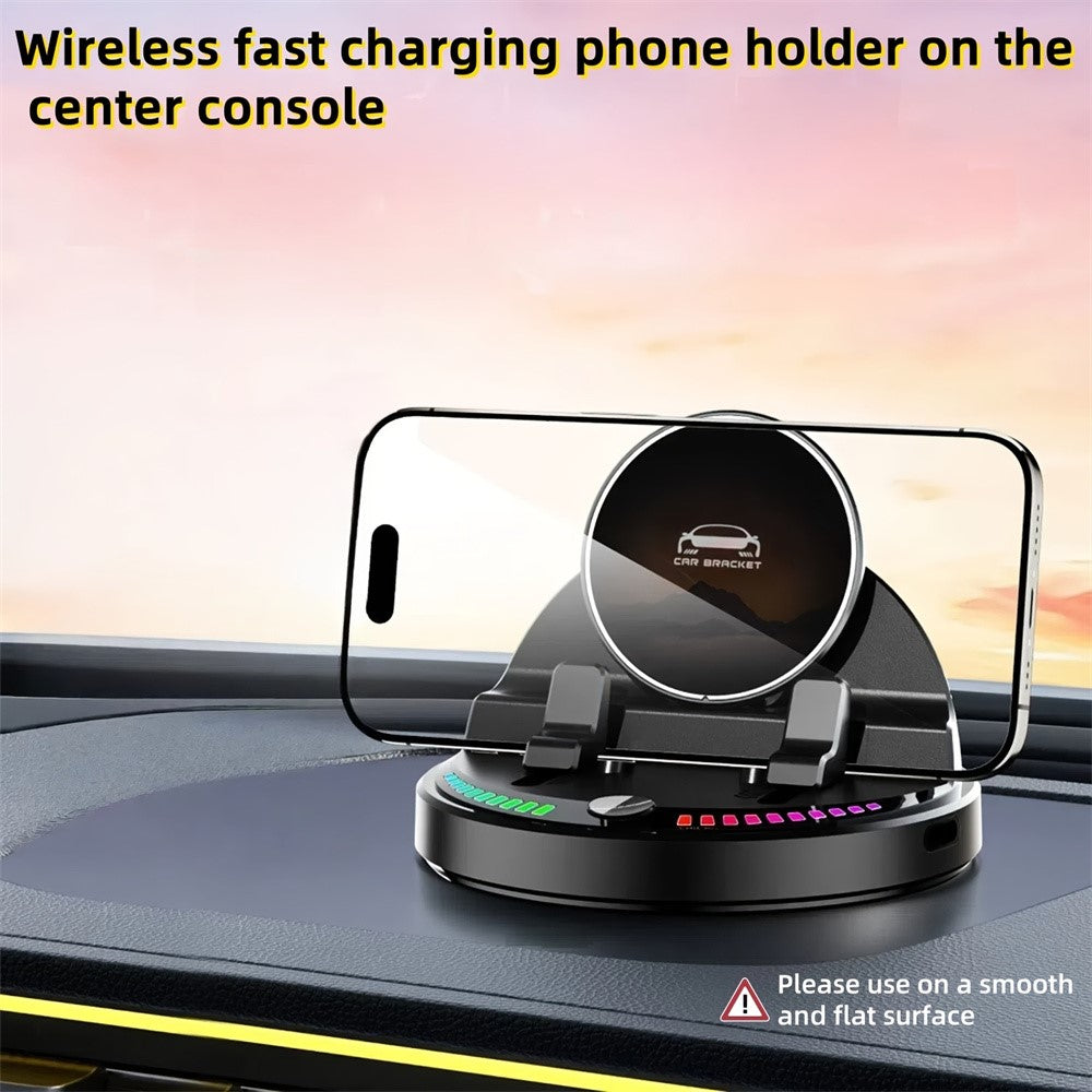 15W Wireless Fast Charger Auto Clamp 360 Degree Rotatable Car Dashboard Mount Phone Holder Bracket