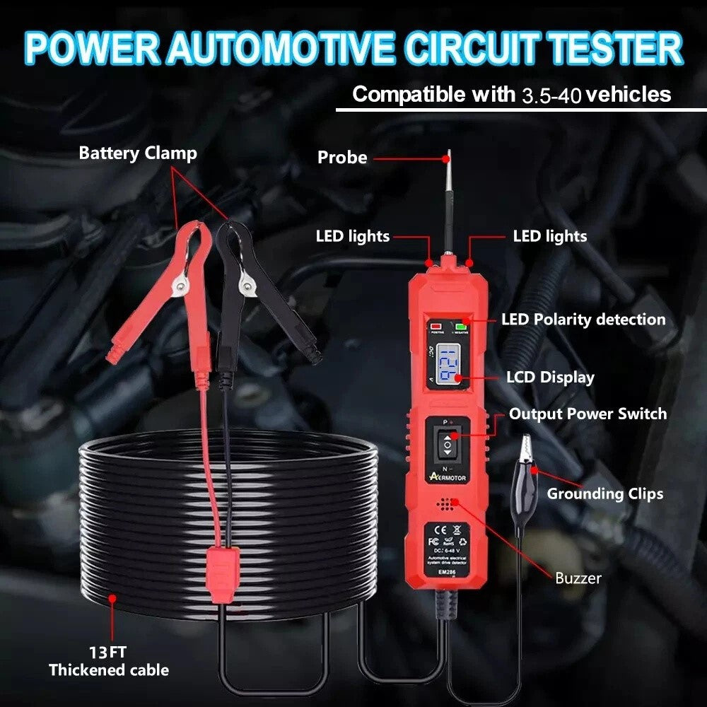 LCD-skærm Bilbatteri Kredsløbstester 3.5-40V DC Automotive Elektrisk System Diagnoseværktøj